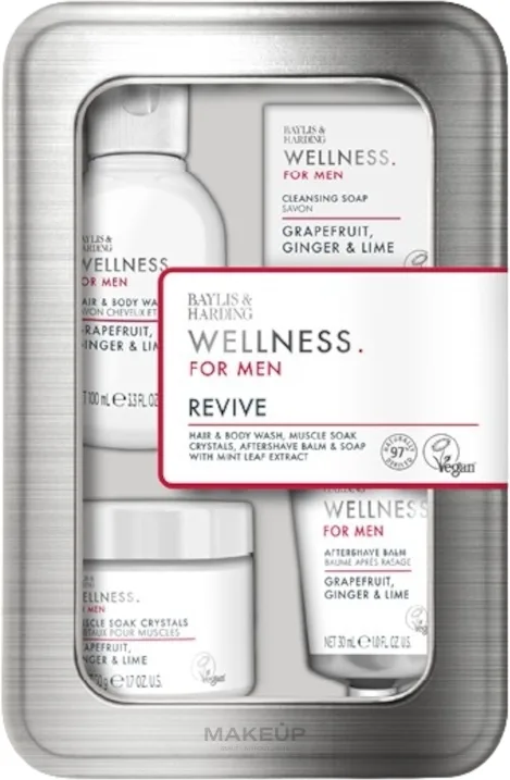 Набор Baylis & Harding Wellness For Men гель-шампунь 100 мл бальзам после бритья 30 мл мыло 25 г и соль для ванны