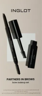 Набор для бровей Inglot Partners In Brows гель для фиксации и карандаш со слюдой и восками 4 мл+0.09 г