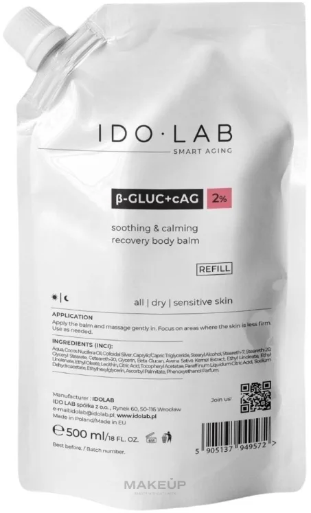 Idolab B-Gluc + cAG Refill — увлажняющий и успокаивающий бальзам для тела, сменный блок, 500 мл