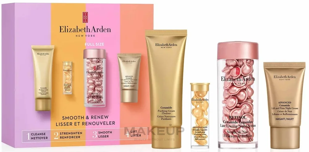 Набор Elizabeth Arden Retinol Smooth & Renew капсулы 60 шт ночной крем 15 мл капсулы 7 шт и очищающий крем