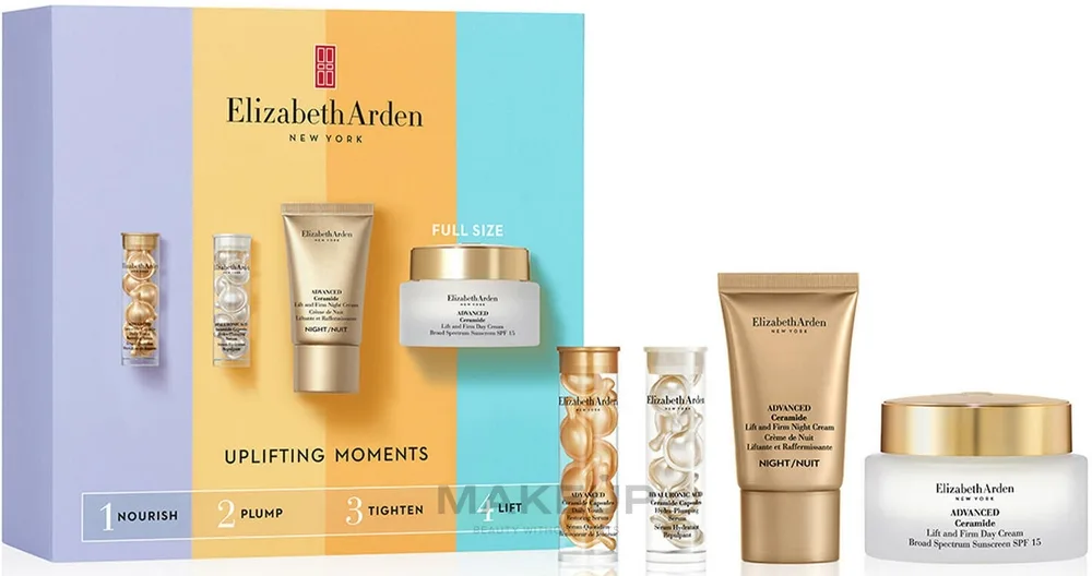 Набор для лица Elizabeth Arden Uplifting Moments дневной крем SPF15 ночной крем капсулы и сыворотка с церамидами 50+15 мл