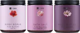 Набор для тела HiSkin Pink Blooms сахарный скраб соль для ванны и баттер с маслом какао и ши 3x200 мл — фото 1