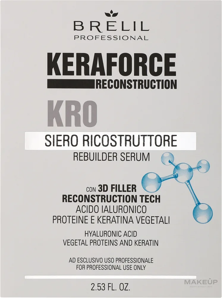 Ревитализирующая сыворотка для волос Brelil Keraforce KR0 Rebuilder Serum, 3 x 75 мл