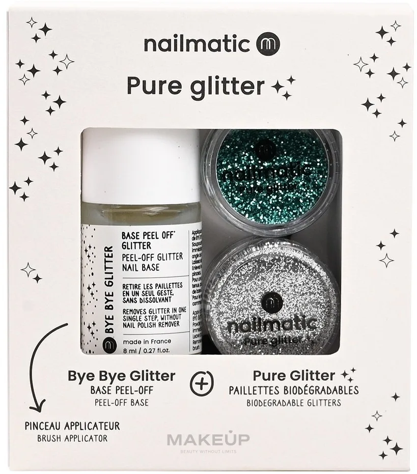 Набор Nailmatic Pure Glitter Turquoise Silver база 8 мл блестки 2 шт и кисть