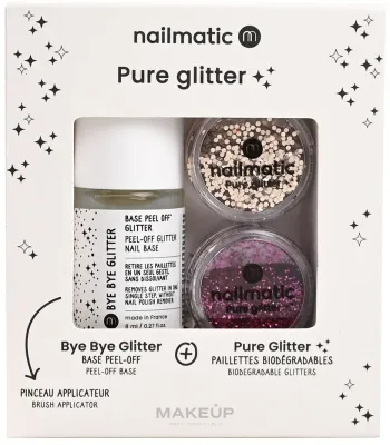 Набор Nailmatic Pure Glitter Gold Dark Pink база 8 мл блестки 2 шт и кисть
