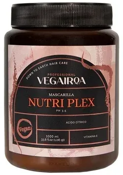 Питательная маска для волос Vegairoa Nutri Plex для сухих и обезвоженных волос, глицерин, витамин E, увлажнение и мягкость, 1000 мл