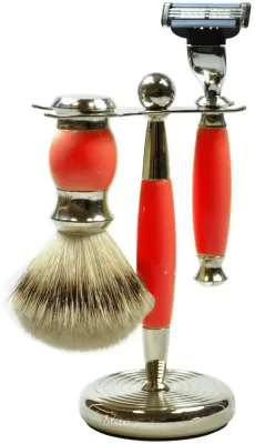 Набор для бритья Golddachs Pure Badger помазок из натурального ворса барсука станок Gillette Mach 3 и подставка красный полимер и хром