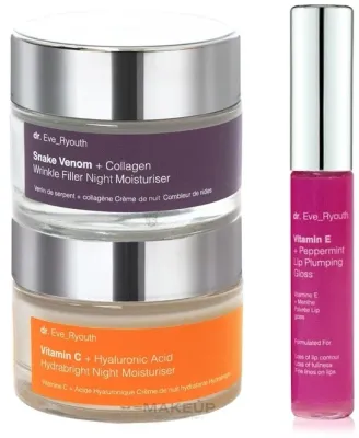 Набор для лица Dr. Eve_Ryouth Vitamin C + Hyaluronic Acid два ночных крема с маслом ши и арганы и блеск для губ 2x50+8 мл