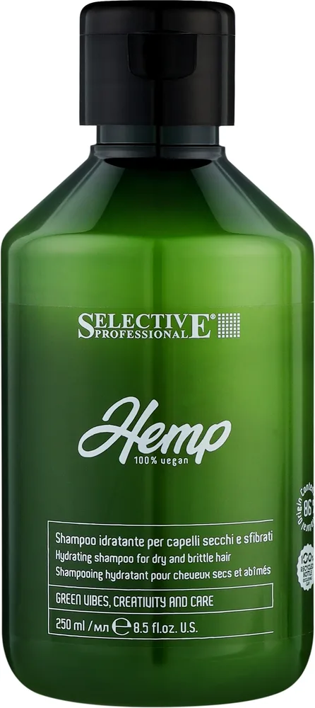 Шампунь Selective Professional Hemp Vegan Hydrating для сухих и ломких волос, с маслом конопли, без SLS/SLES, 250 мл