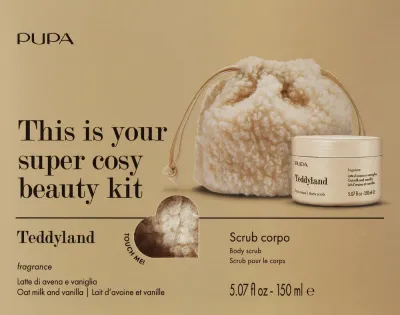 Набор для тела Pupa Teddyland Oat Milk And Vanilla сахарный скраб овсяного молока и ванили и косметичка 150 мл