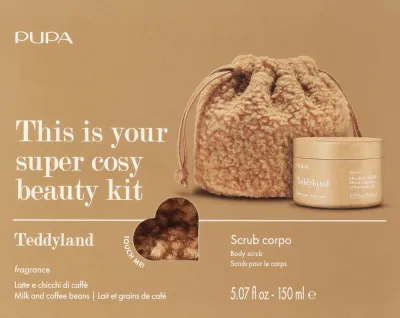 Набор для тела Pupa Teddyland Milk And Coffee Beans сахарный скраб молока и кофейных зерен и косметичка 150 мл
