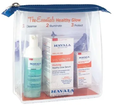 Набор для лица Mavala The Essentials Healthy Glow пенка сыворотка и крем с гамамелисом и косметичка 50+30+5 мл уценка