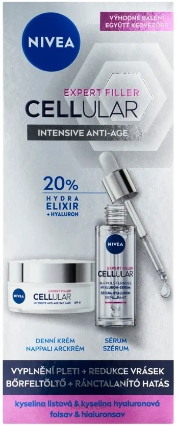 Набор для лица NIVEA Expert Filler Cellular дневной крем SPF15 и сыворотка с гиалуроном для зрелой кожи 50+30 мл