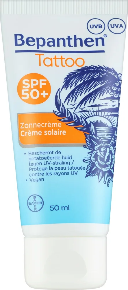 Крем солнцезащитный для тела Bepanthen Tattoo SPF50+ для татуированной кожи 50 мл