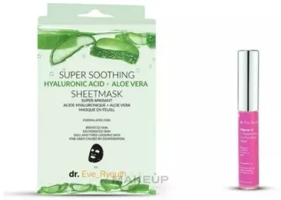 Набор для лица Dr. Eve_Ryouth Super Soothing три тканевые маски с алоэ и гиалуроном и плампер для губ 3 шт+8 мл уценка