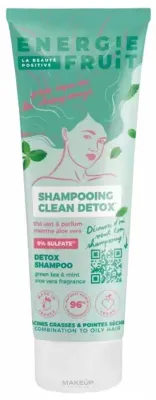 Шампунь Energie Fruit Clean Detox для жирных корней и сухих кончиков, с зелёным чаем, без сульфатов, 250 мл, Франция