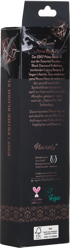 Кисть для румян Luvia Cosmetics Prime Blush XL E207 чёрная