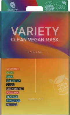 Набор тканевых масок для лица Barulab Variety из 10 масок с гиалуроном аллантоином и коптисом