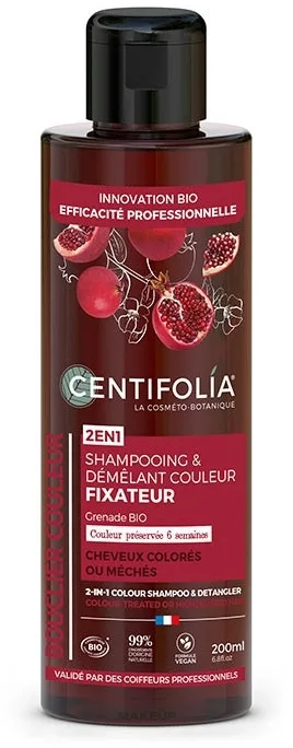 Шампунь Centifolia 2в1 для окрашенных волос, с органическим гранатом и экстрактом чёрной ели, до 6 недель цвета, 200/500 мл