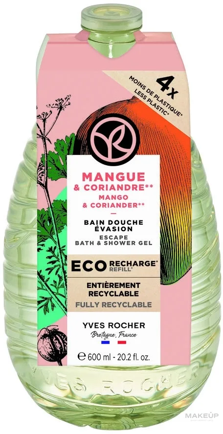 Гель для душа и ванны Yves Rocher Манго и кориандр, сменный блок, 600 мл