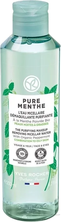 Yves Rocher Pure Menthe мицеллярная вода с органической мятой и пребиотиками для лица 400 мл
