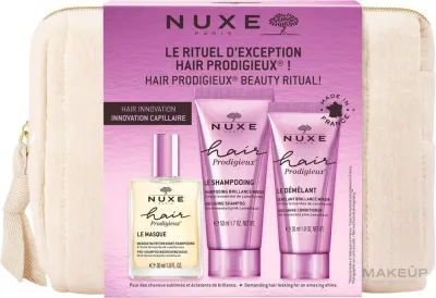 Набор для волос Nuxe Hair Prodigieux шампунь маска до мытья и кондиционер с макадамией и косметичка 50+30+30 мл