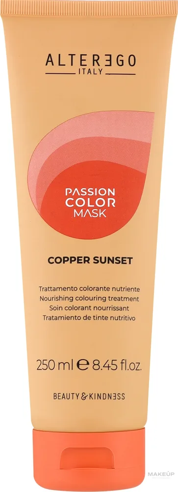 Alter Ego Italy Alter Ego Passion Color Mask - Тонирующая маска для окрашенных волос Alter Ego Passion Color освежение оттенка, масло ши, протеины люпина и хлореллы, пигменты, 250 мл, оттенок Copper Sunset