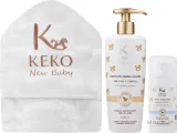 Детский набор Keko New Baby полотенце кремовое мыло для кожи и волос и бальзам с оксидом цинка 500+100 мл уценка — фото 2