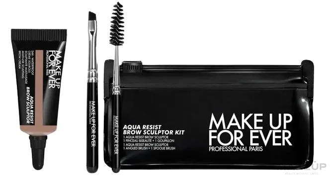 Набор Make Up For Ever Aqua Resist Brow Sculptor крем для бровей 6.5 г плоская кисть кисть для бровей и косметичка, оттенок 50 - Dark Brown