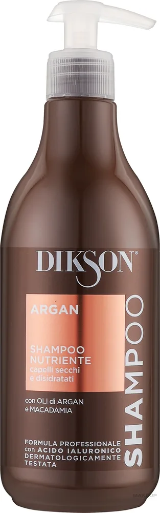 Шампунь Dikson Argan питательный, для сухих волос, с маслом арганы, макадамии и гиалуроновой кислотой, 500 мл, Италия