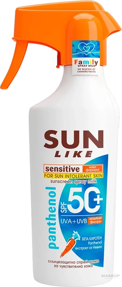 Спрей для тела Sun Like Sensitive Sunscreen Milk Panthenol SPF 50 для чувствительной кожи 250 мл