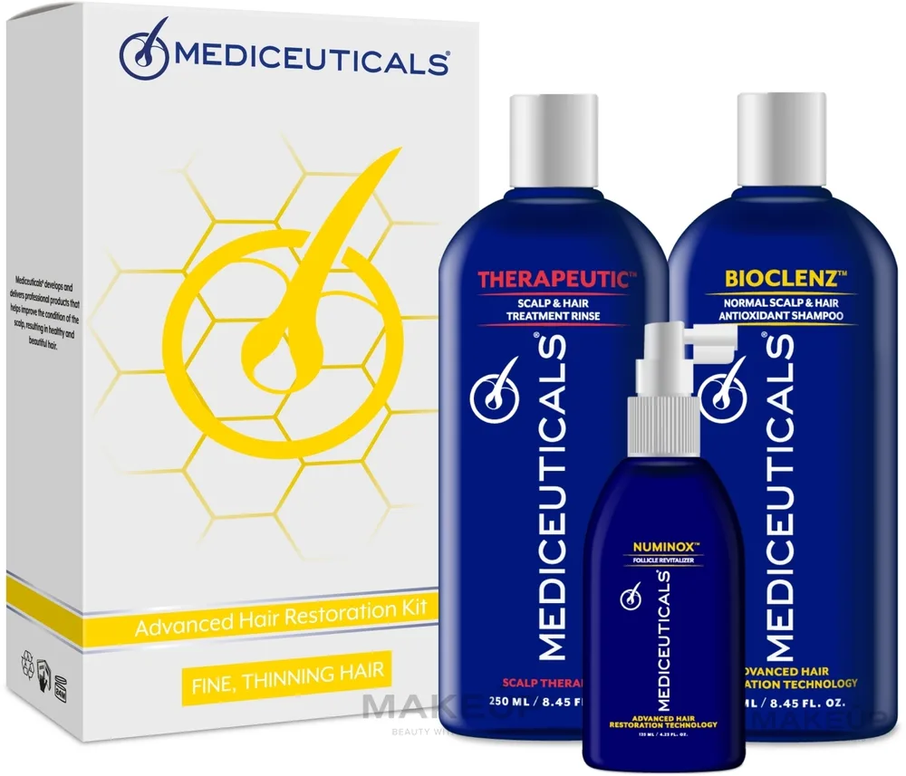 Мужской набор для волос Mediceuticals Advanced Hair Restoration шампунь кондиционер и сыворотка для тонких волос 250+250+125 мл