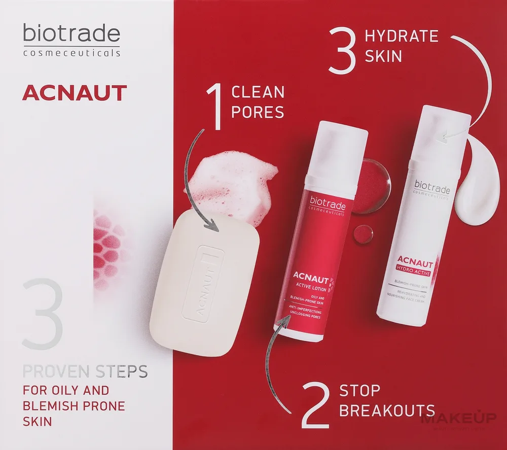 Набор для лица Biotrade Acnaut мыло лосьон и крем для жирной и проблемной кожи 100 г+60+60 мл