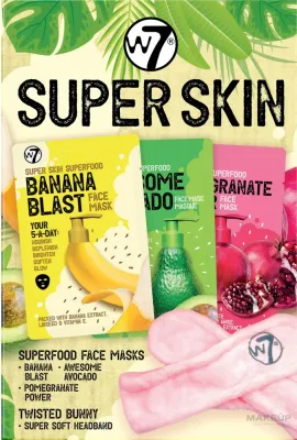 Набор масок для лица W7 Super Skin три маски с бананом и льном и аксессуар уценка упаковки
