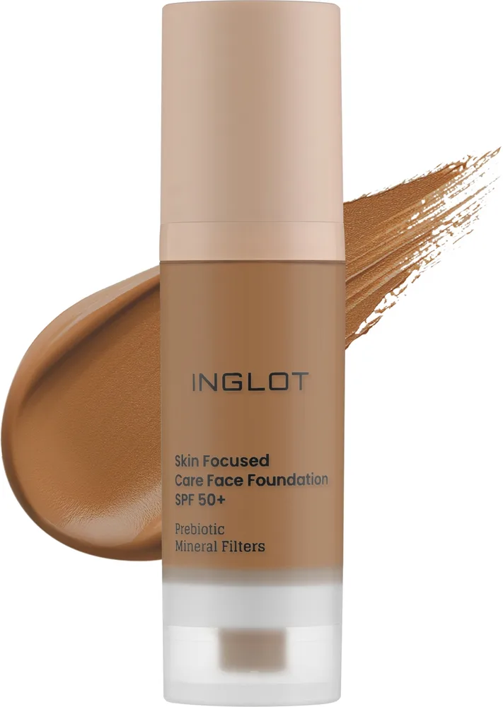 Тональный флюид Inglot Skin Focused Care Face Foundation ухаживающий веганский SPF 50, 30 мл, оттенок 313 - Warm Olive