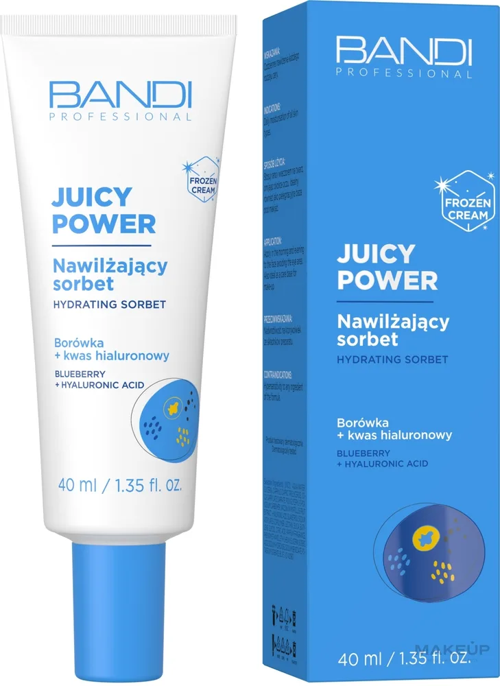 Bandi Professional Bandi Professional Juicy Power Hydrating Sorbet Blueberry + Hyaluronic Acid - Крем-сорбет для лица Bandi Juicy Power с черникой увлажняющий 40 мл