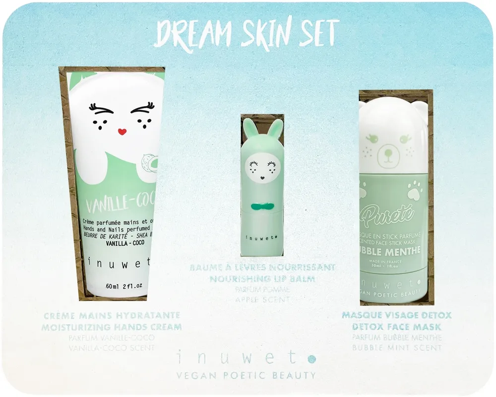 Набор Inuwet Dream Skin бальзам для губ 3.5 г крем для рук с ванилью и кокосом 60 мл и маска для лица 30 мл