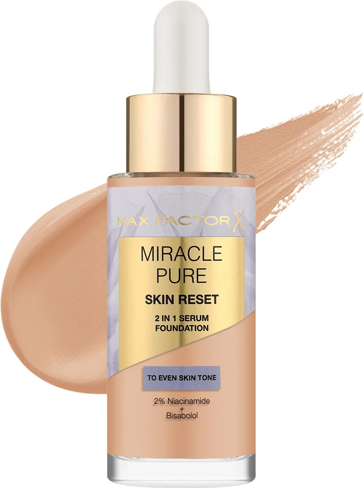 Тональная основа-сыворотка Max Factor Miracle Pure 2in1 Skin Reset Serum Foundation полуматовая, 30 мл, оттенок 30-40 - Fair to Light