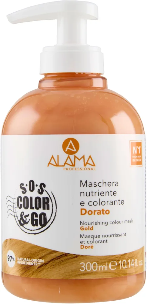 Тонирующая маска для окрашенных волос Alama Professional Color, масло ши, масло таману, тонирующие пигменты, 300 мл, оттенок Gold