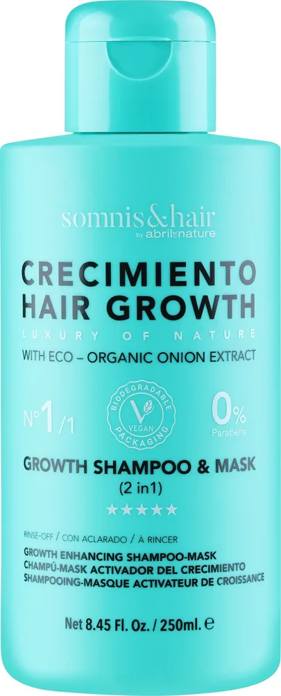 Шампунь-маска Somnis & Hair Hair Growth 2в1, стимулирующая рост волос, с экстрактом красного лука, розмарином и хиной, 250 мл, Испания