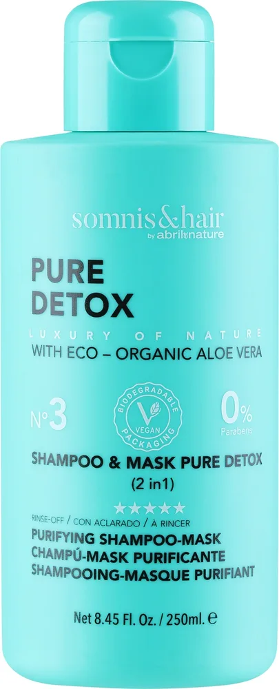 Шампунь-маска Somnis & Hair Pure Detox 2в1, для всех типов волос, с грейпфрутом, алоэ вера и ментолом, веганская, 250 мл, Испания