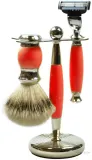 Набор для бритья Golddachs Pure Bristle помазок из натуральной щетины станок Gillette Mach 3 и подставка красный полимер и хром — фото 1