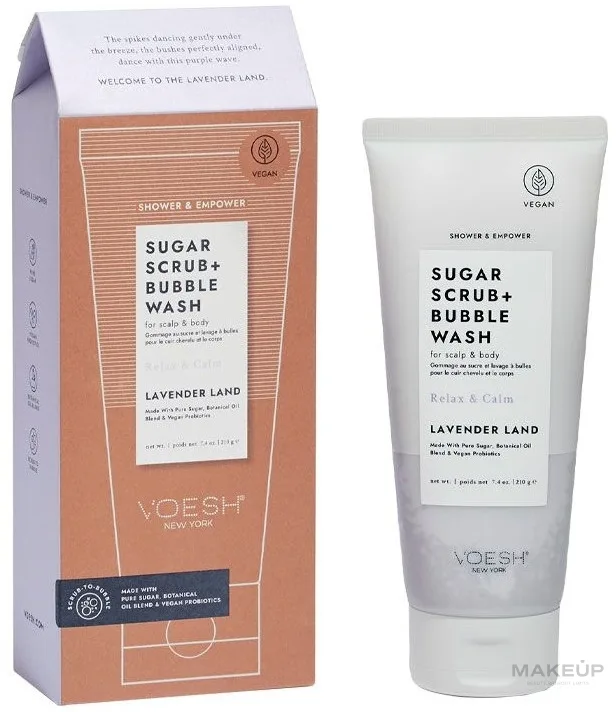 Voesh Voesh Sugar Scrub+Bubble Wash Lavender Land * - Сахарный скраб для кожи головы и тела с ароматом лаванды Lavender Land 210 г