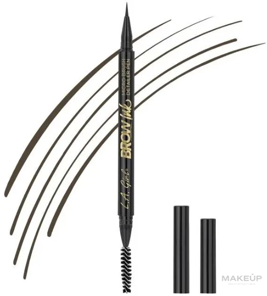 Маркер для бровей L.A. Girl Brow Ink Micro Brush Detailer Pen с микрокистью, со щёточкой, 0,45 мл, оттенок GBP345 - Soft Brown