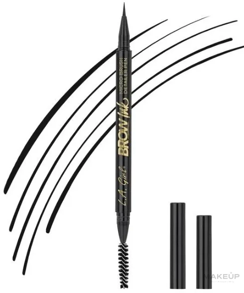 Маркер для бровей L.A. Girl Brow Ink Micro Brush Detailer Pen с микрокистью, со щёточкой, 0,45 мл, оттенок GBP347 - Soft Black