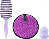 Набор Donegal Lavender кисть для макияжа спонж и спонж для снятия макияжа лавандовый — фото 2