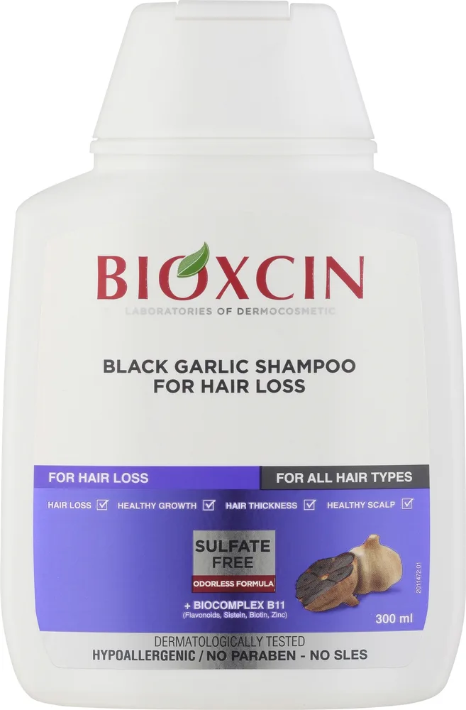 Шампунь Bioxcin Black Garlic против выпадения волос, с экстрактом чёрного чеснока, мёдом и кератином, 300 мл, Турция