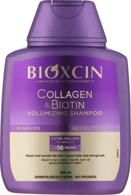 Шампунь Bioxcin Collagen & Biotin для объёма тонких волос, с коллагеном, биотином и пептидами, 300 мл, Турция