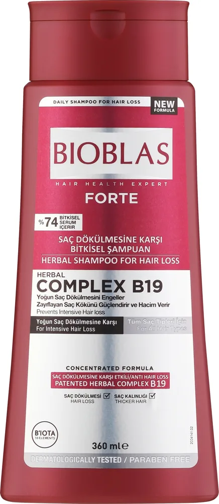 Шампунь Bioblas Forte Complex B19 против выпадения волос, с кератином, пироктон оламином и мёдом, 360 мл, Турция
