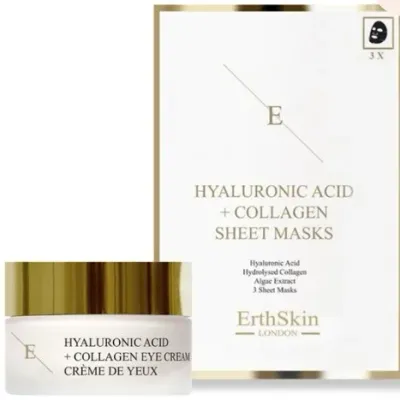 Набор для лица ErthSkin London Hyaluronic Acid + Collagen крем для век и маски с гиалуроном и алоэ 30 мл+3 шт